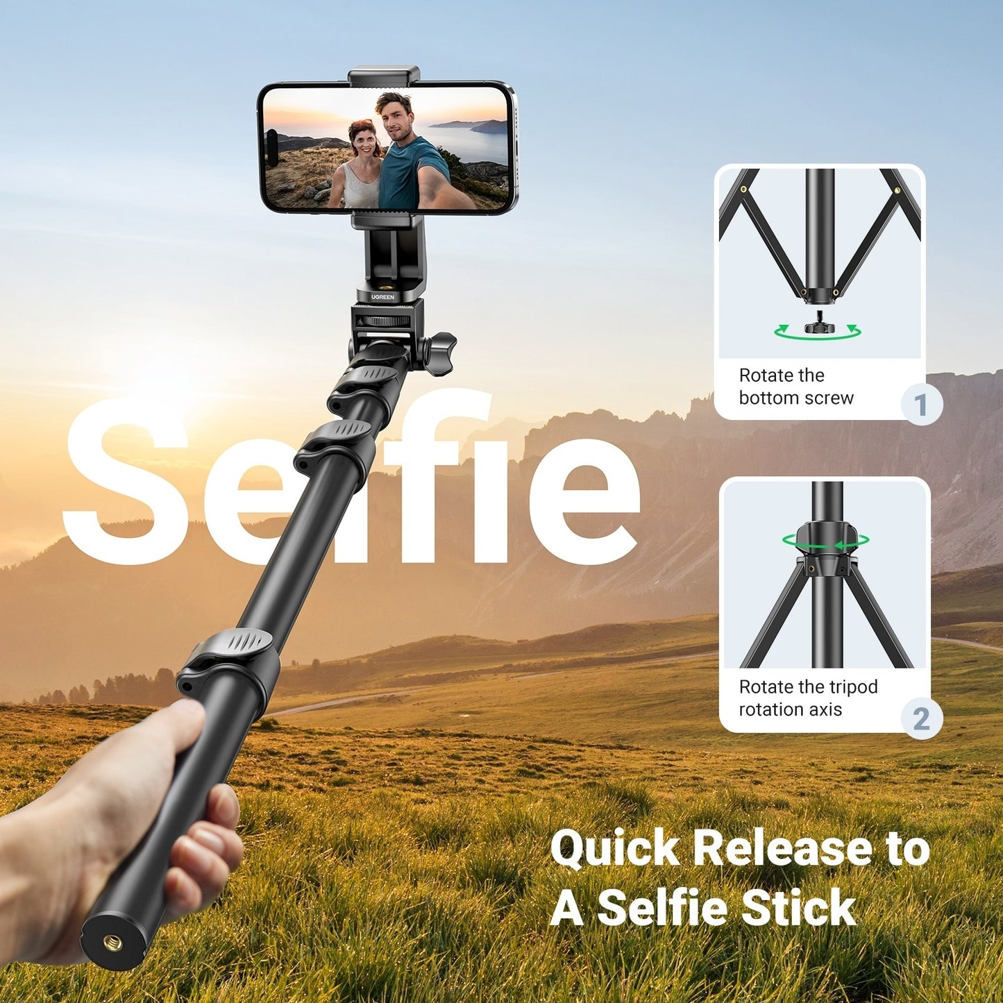 UGREEN 1.7m Selfie Stick Tripod with Bluetooth Remote